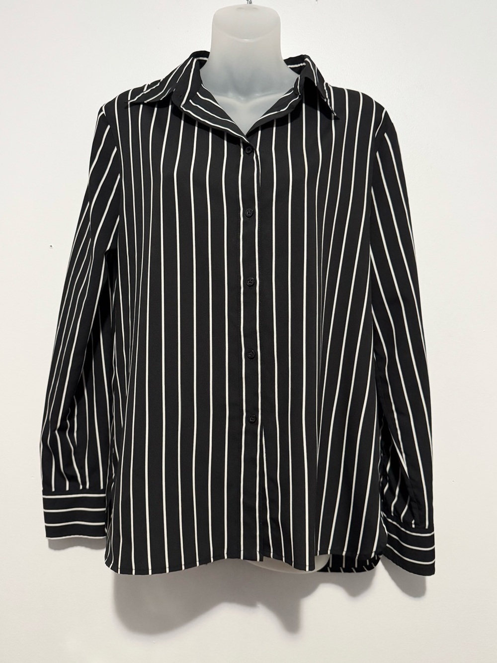 Lauren Ralph Lauren Black Button-Down Shirt with White Vertical Stripes